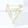 Gold Tone Angel Word Brooch With Hearts And Crystal Drop view 3