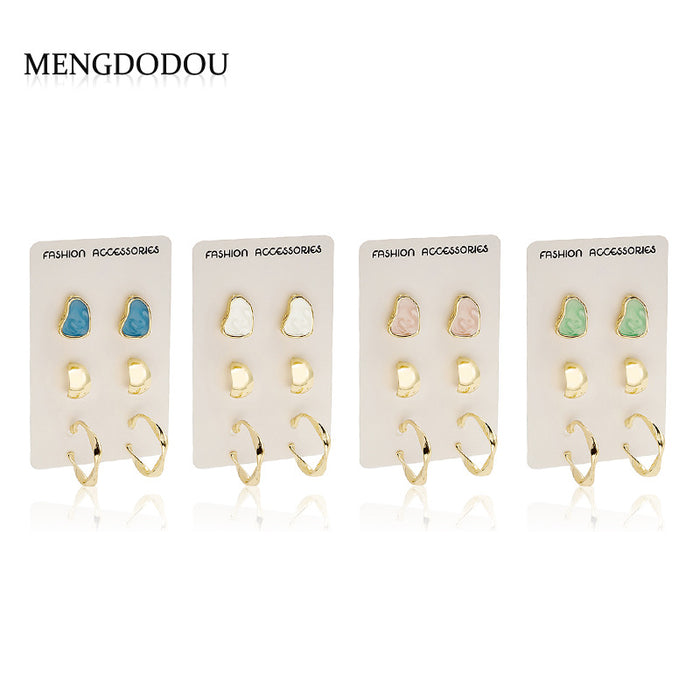 Blue Pink and Green Three Pair Mixed Earring Card Sets