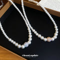Graduated Pearl Crystal Accent Necklace Decorative Jewelry view 2