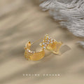 Gold Ribbed Geometric Half-Hoop Stud Earrings Pair view 3