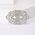 Openwork Oval Crystal Brooch in Gold or Silver Tone view 2