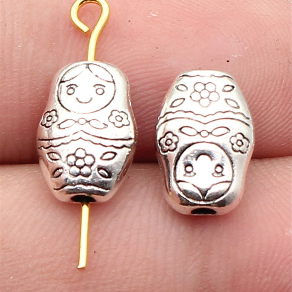 12x8.4x5.1mm 1.6g Antique Silver Zinc Alloy Russian Doll Loose Metal Double Sided Beads for Bracelet Necklace DIY Jewelr