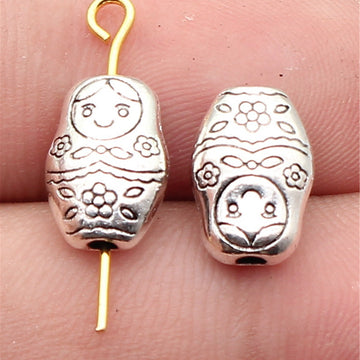 Antique Silver Double Sided Nesting Doll Metal Bead