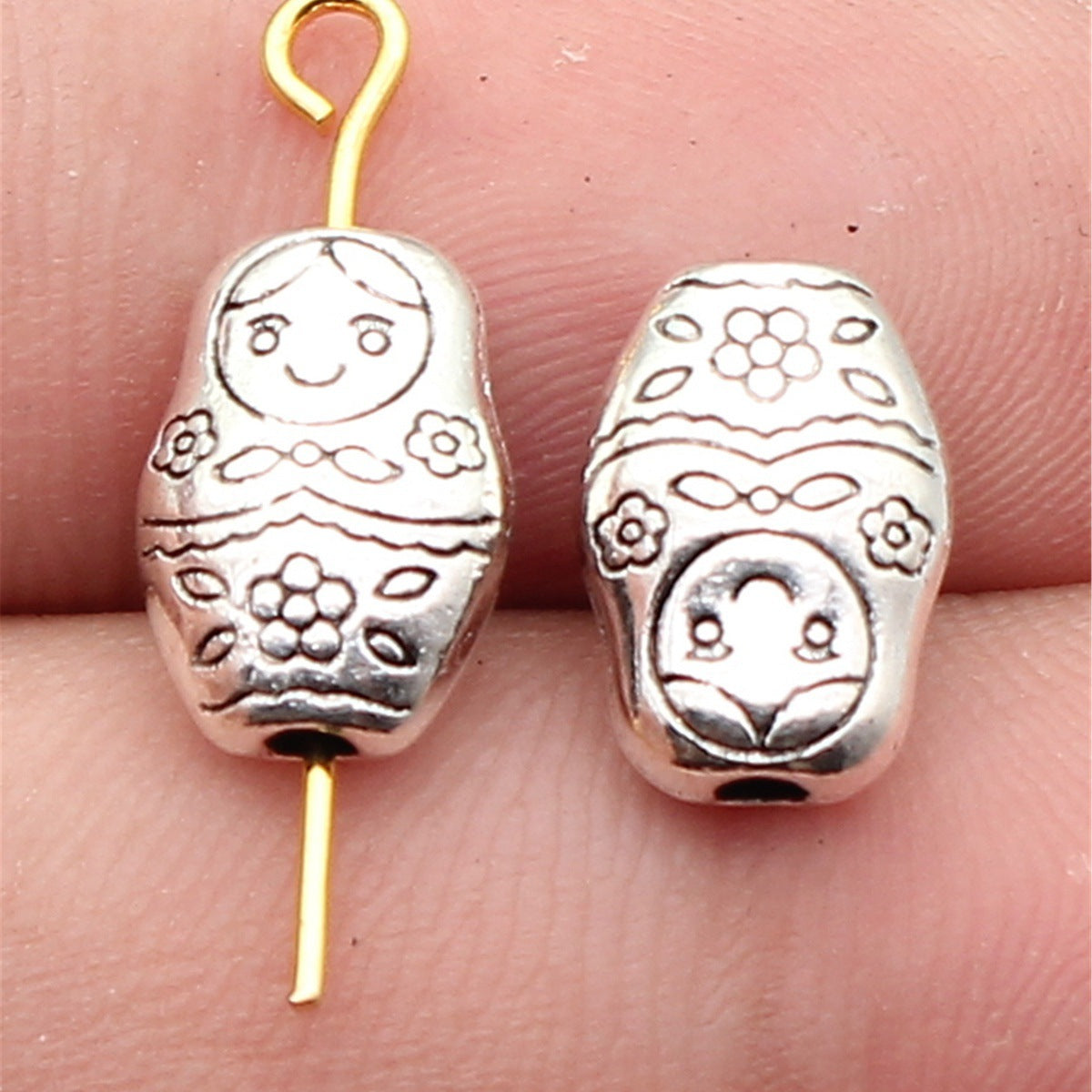 12x8.4x5.1mm 1.6g Antique Silver Zinc Alloy Russian Doll Loose Metal Double Sided Beads for Bracelet Necklace DIY Jewelr