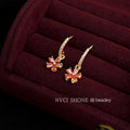 Gold Tone Red Orange Flower Drop Earrings Clear Hook Pavé view 4