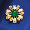 Yellow Teardrop Petal Daisy Brooch With Green Round Center view 1