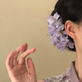 Fabric Flower Cascade Black Claw Hair Clips Pink White Purple view 3