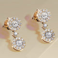 Gold Tone Double Round Clear Crystal Drop Earrings view 1