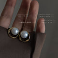 Gold Irregular Open Frame Pearl Stud Earrings Large view 1