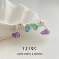 Pearl Arc Lily-of-the-Valley Drop Earrings Purple Glass Charm view 4