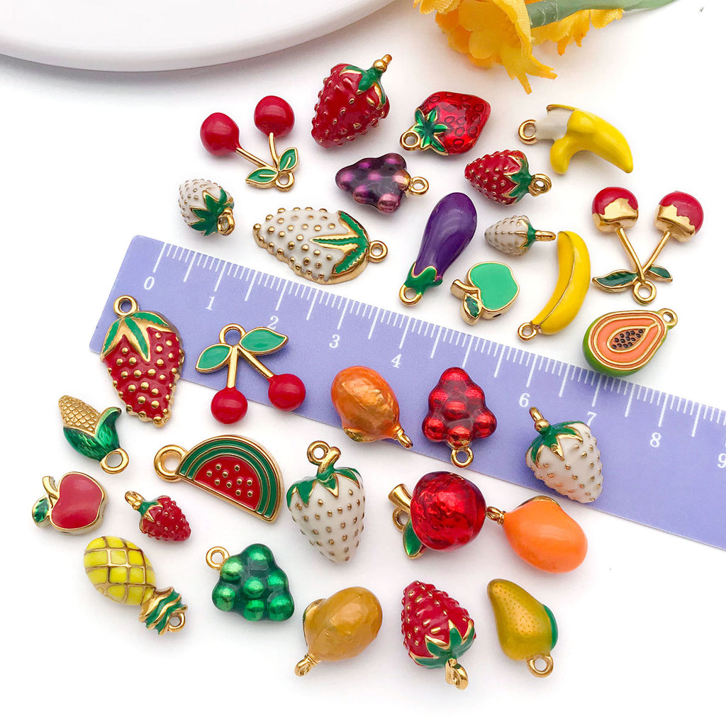 Stainless Steel Strawberry Cherry Banana Apple Fruit Charm Pendant for DIY Jewelry
