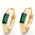 Green Baguette Stone Huggie Hoop Earrings Silver Gold Tone view 5