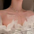 Gold Multi-Layer Pearl Rhinestone Y Lariat Necklace Single Style view 3