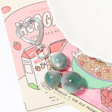 Mint Green Marble Bead Cluster Heart Clasp Keychain Charm