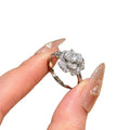 Silver Tone Paved Zircon Flower Open Ring Side Stone view 5