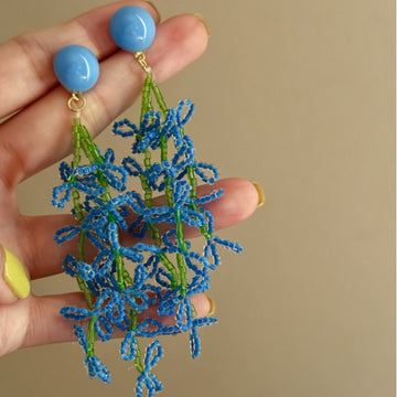 Blue Green Beaded Floral Drop Earrings Fashion Jewelry