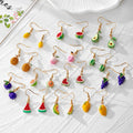 Enamel Fruit Charm Drop Earrings Gold Hooks 13 Styles view 1