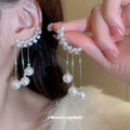 Crystal Vine Ear Climbers With Pearl Chain Drops Statement Jewelry view 2