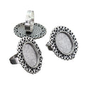 Ornate Oval Cabochon Ring Bezel Setting in Antique Silver view 5