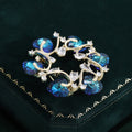 Heart Crystal Wreath Brooch Gold AB Blue Rhinestone Pin view 4