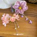 Fabric Flower Pearl Tassel Duckbill Hair Clips Pink Purple view 2