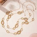 Gold Hollow Oval Link Long Sweater Necklace Stainless Steel view 1
