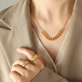 Thick Cuban Center Link Necklace Thin Chain Gold Steel Tone view 4