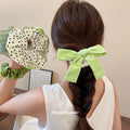 Polka Dot Bow Satin Sheer Green Scrunchies Four Hair Styles view 2