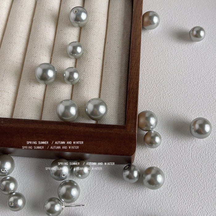 Grey Pearl Round Ball Stud Earrings Large Small Sizes