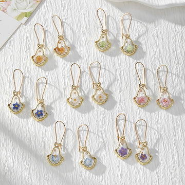 Gold Tone Shell-Shaped Pressed Flower Drop Earrings in Seven Designs
