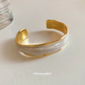 Gold Open Cuff Bracelets White Marble and Coffee Enamel view 4