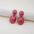 Four Color Gold Crackle Double Oval Statement Stud Earrings view 8