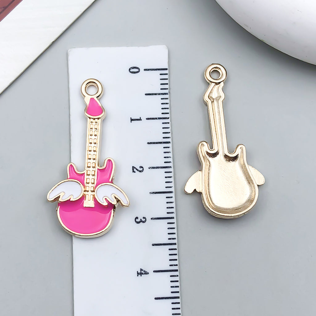 Enamel Zinc Alloy Guitar Music Note Charm Pendant for Keychains Necklaces and Earrings