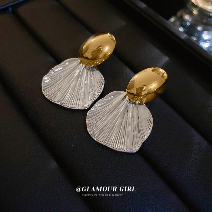 Two Tone Fan Drop Statement Stud Earrings Fashion Jewelry