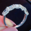 White Gold Emerald Cut Halo Half Eternity Band Ring Alloy view 1