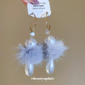 Gray Pom Pom Faux Pearl Drop Hook Earrings With Decorative Metal Details view 1