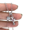 Silver Tone Heart and Cross Charm Pendant Necklace view 5