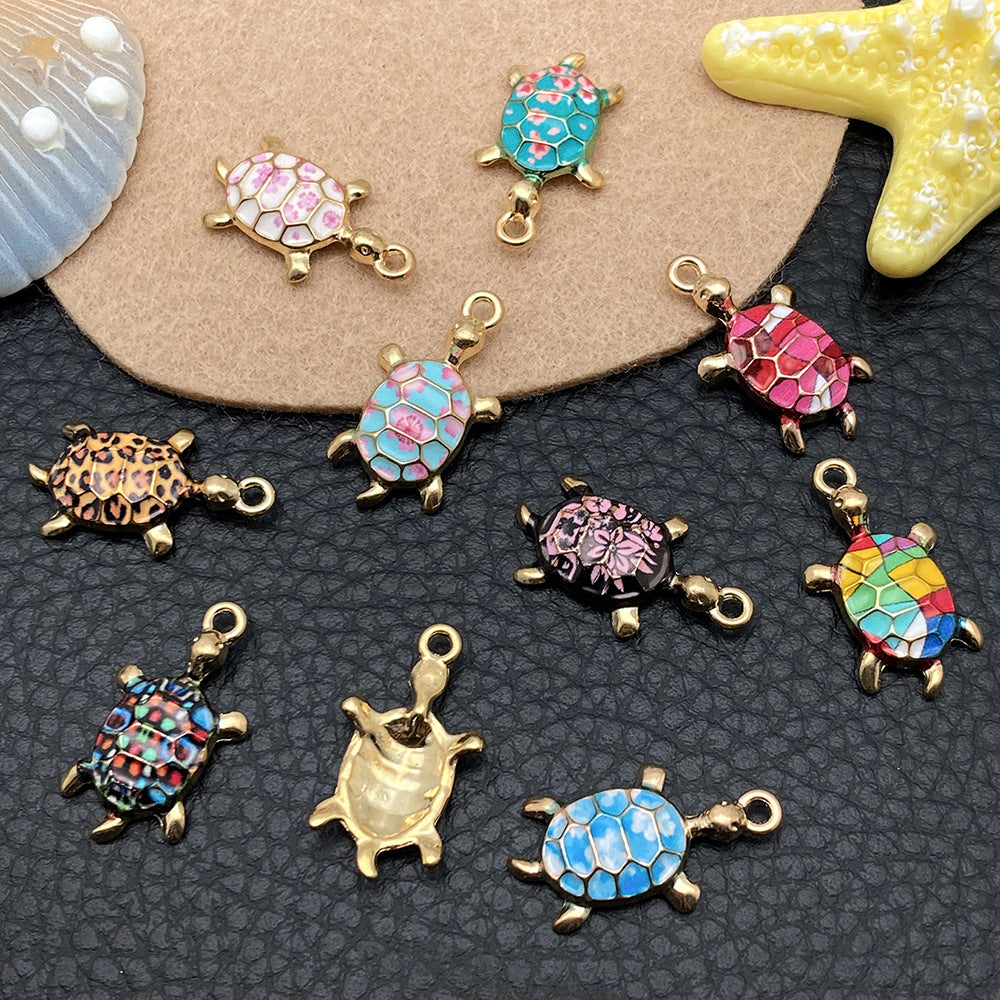 Enamel Zinc Alloy Turtle Charm Pendant for DIY Earrings Keychain and Cartoon Jewelry Making