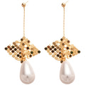 White Teardrop Gold Tone Chain Tassel Stud Earrings view 5