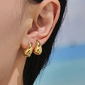 Polished Hollow Teardrop Stud Earrings Gold Silver Stainless view 2