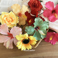 Fabric Flower Hair Stick Pins Hibiscus Sunflower Rose Styles view 2