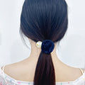 Navy Fabric Rose Pearl Look Ball Decorative Elastic Hair Tie view 2