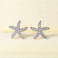 Silver Pavé CZ Starfish Stud Earrings Clear Full Cover view 3