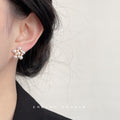 Gold Tone Pearl Flower Stud Earrings Clear Crystal Accents view 3