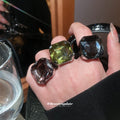 Silver Square Faceted Crystal Open Ring Three Colors view 3