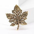Crystal Maple Leaf Brooch in Antique Gold and Silver Tone view 2