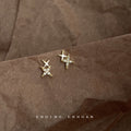 Mini Gold Starburst Stud Earrings Crystal Pave Tips view 3