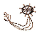 Antique Gold Nautical Wheel Anchor Chain Linked Collar Brooch view 4