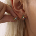 Gold Tone Snowflake Stud Earrings Set With Zircon Stones view 3