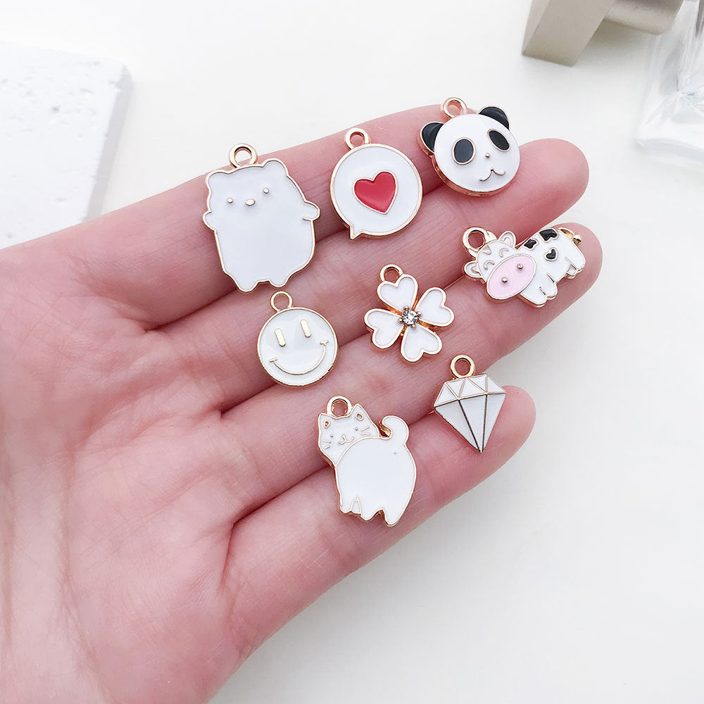 White Enamel Zinc Alloy Charm Pendant for DIY Bracelet Necklace and Keychain Jewelry